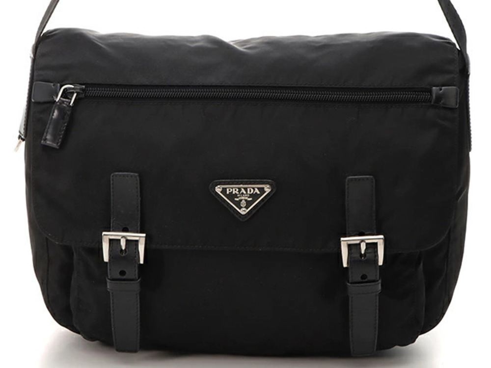 Prada Tessuto Saffiano Shoulder Bag Leather Black